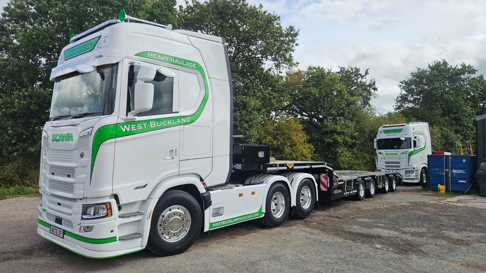West Buckland Haulage Scania heavy haulage tractor unit with a low loader trailer